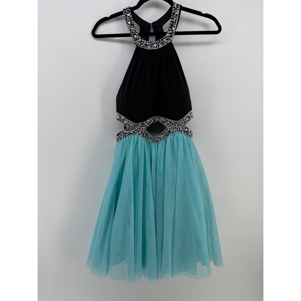 black and aqua dress Paola Forti Italian Evening Gown Elegant Black & Aqua Long Dress Beaded Handmade Details Formal Occasion / Mother of the Bride